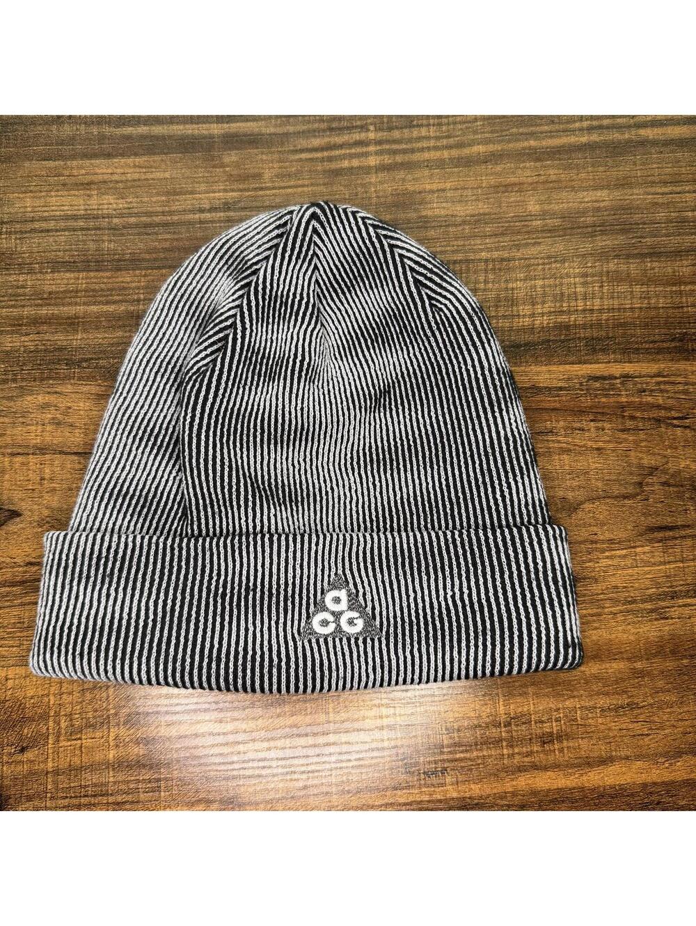 Nike ACG Black and Gray Striped Beanie Hat OS